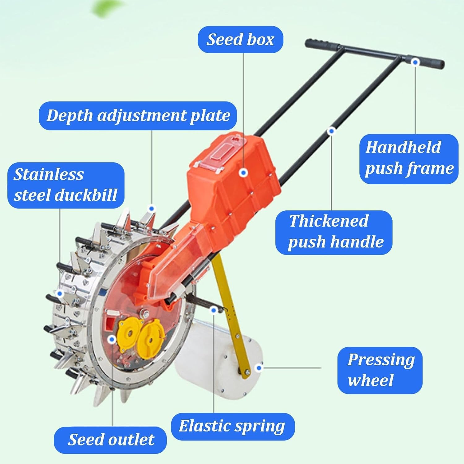 Sembradora Manual de precisión, tolva de Semillas de Gran Capacidad (4-5 kg), Profundidad y espaciamiento de siembra Ajustables, para maíz, Soja, algodón y Girasol