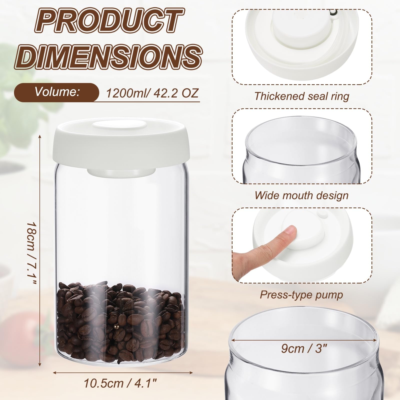QUARKZMAN 42.2oz Barattolo Caffè In Vetro Sottovuoto Barattolo Per Caffè