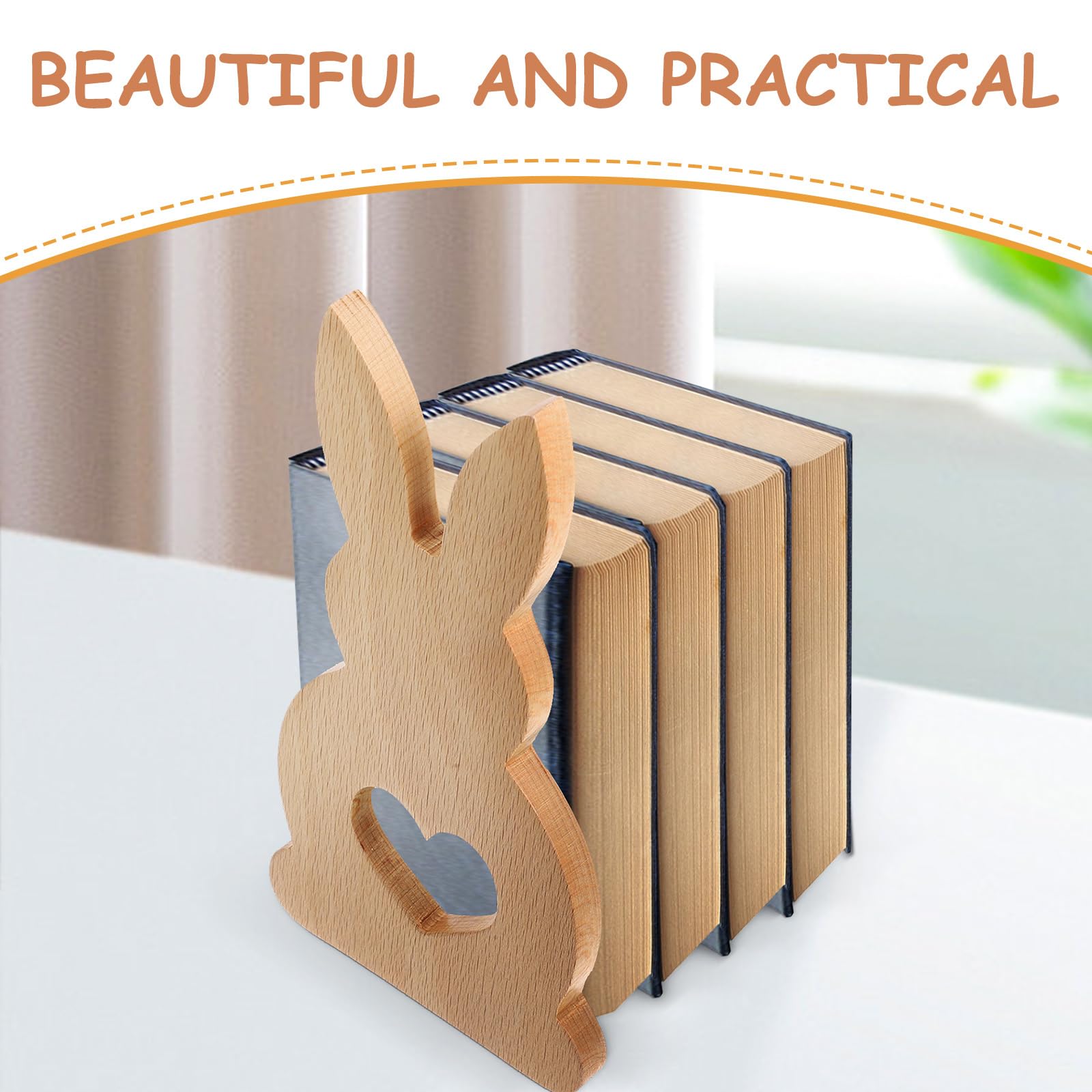 VILLCASE Rabbit Book Ends Wooden Book Stand Kids Nursery Desk Organizer Anti-Slip Holder for Home Office School Decoration - Image 3