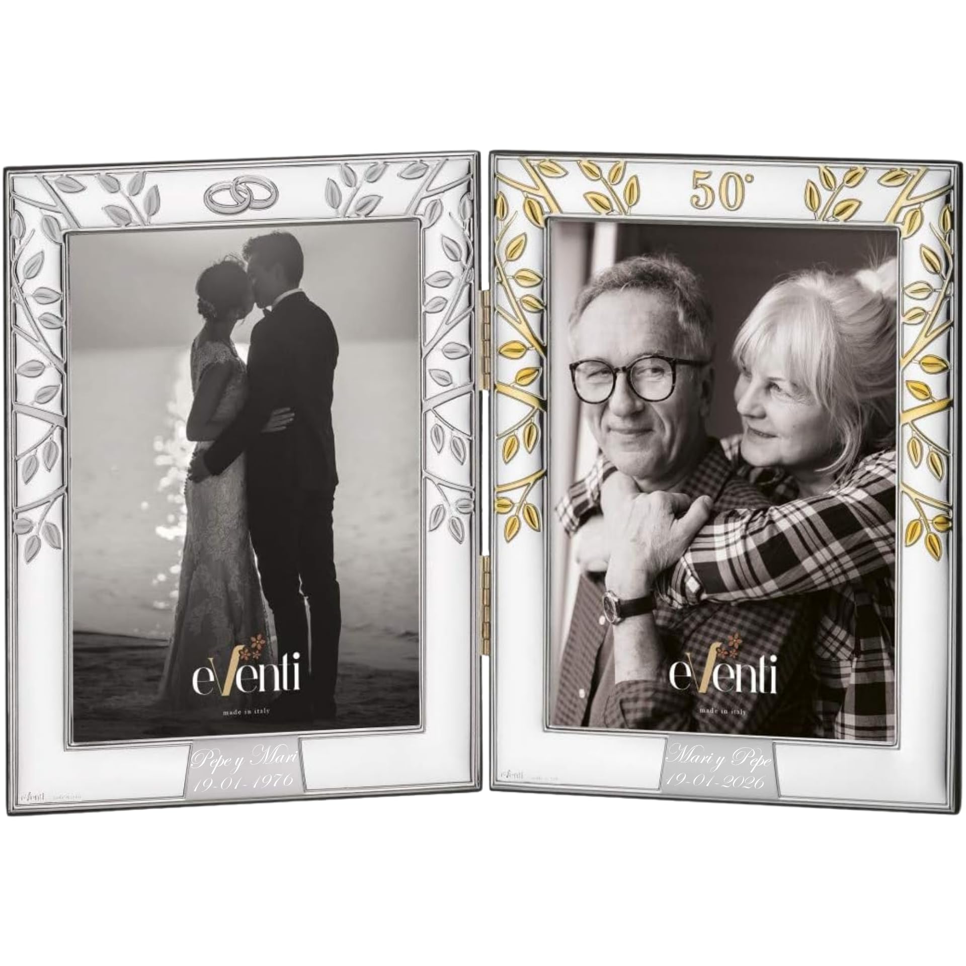 El Faro JOYERIA Marco fotos doble personalizado 13x18 bodas de oro | Estuche premium incluido