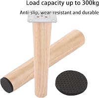 AKOLAFE 4 db bútor láb, 25 cm tölgy fa, kerek lábak csavarokkal, ágy szekrény szék 4