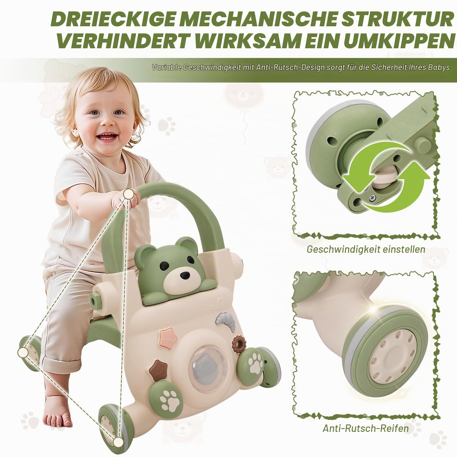 Baby Lauflernwagen 3 in1,mit Lichtern, Musik und Spielzeug,Regulierbarer Geschwindigkeit Baby Walker,Roller,Laufräder,Kann das Gewicht Erhöhen,Geschwindigkeit Für Babys ab 6 Monaten