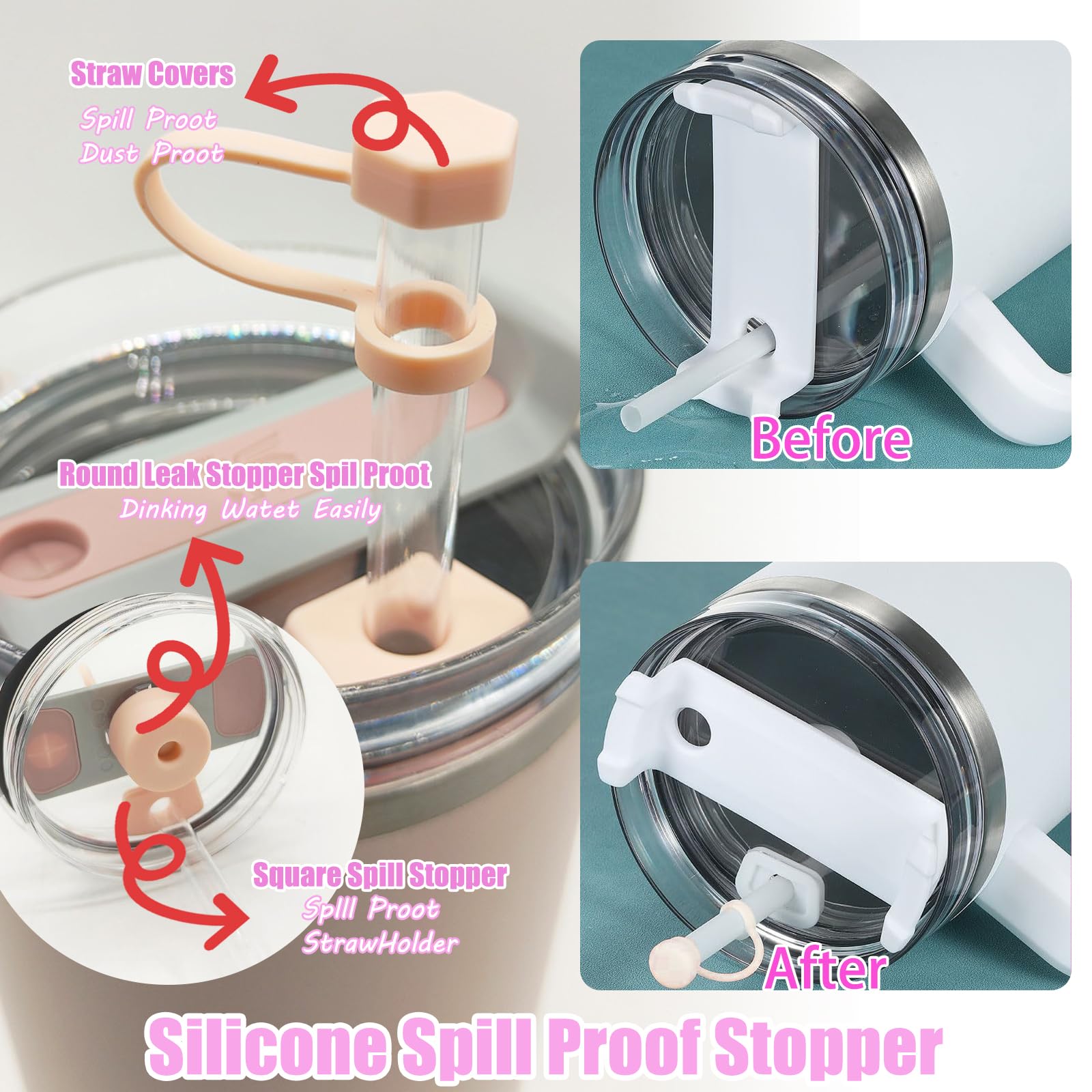 Set di 10 Accessori Stanley Cup,Tappi di Cannuccia in Silicone per Stanley Cup,Coperchi in Paglia per 9-10 mm Paglia