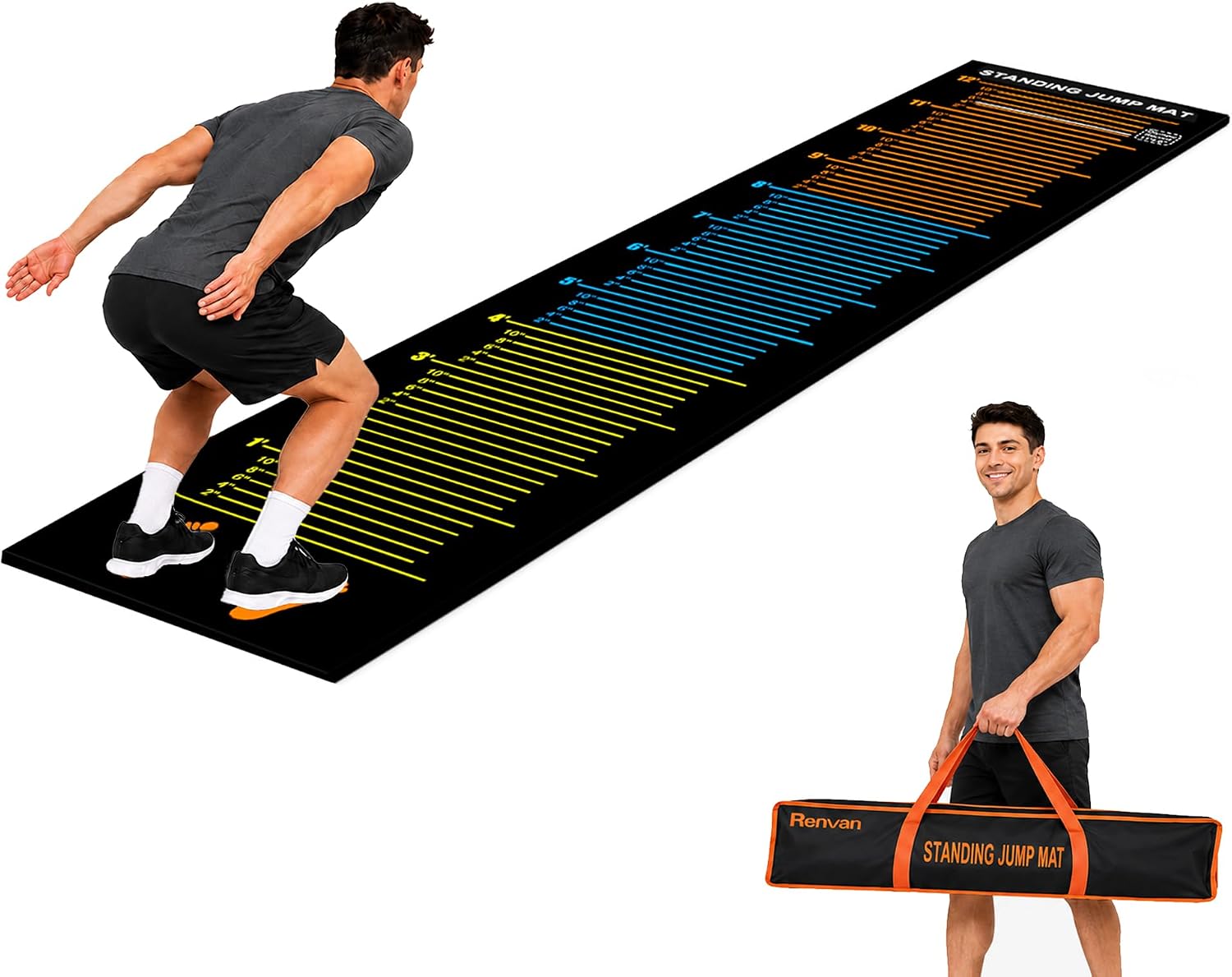 Non Slip Broad Jump Measurement Mat with Storage Bag | Standing Long Jump Mat, Sports Training Mats for Gym, School Athletics & Home Workout