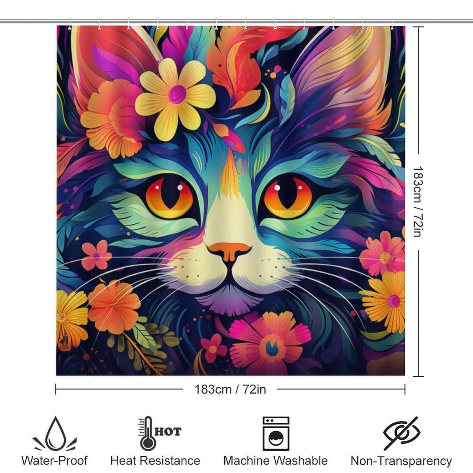 Duschvorhang-Set Mit Lotus-Teich-Kätzchen, Vintage-Stil, Abstrakte Katze,  Aquarell, Tier, Badezimmer-Dekor-Set Mit Teppichen, Badezimmer-Zubehör-Set,  Badezimmer-Vorhang, Dusch-Set Mit 12 Haken, image size:1600x1600