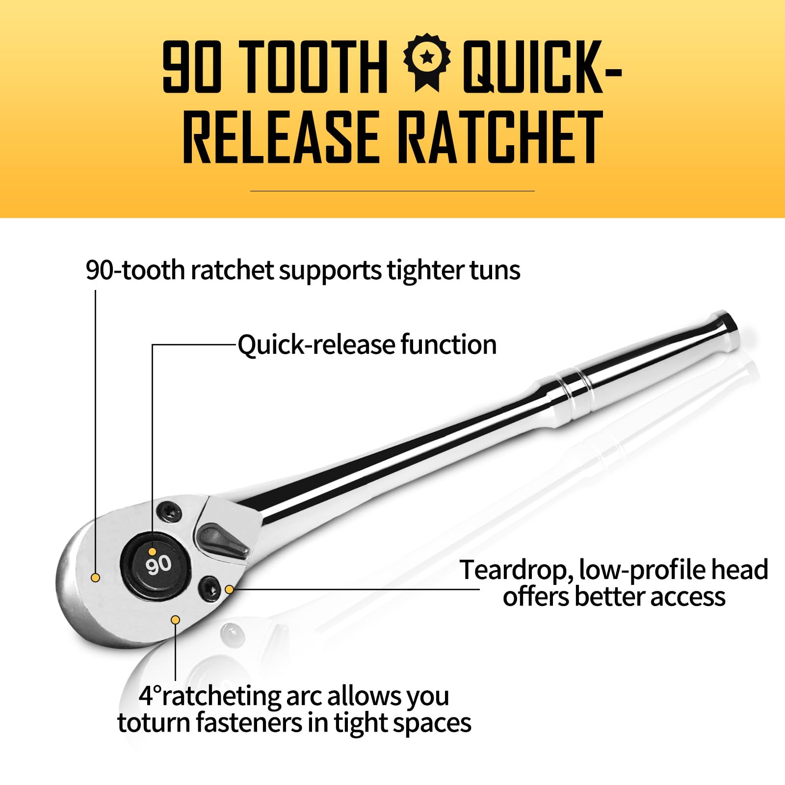 Snapklik.com : Boen 1/2-Inch Drive Ratchet, 90-Tooth Quick-Release ...