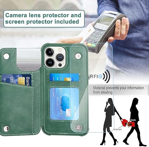 Miniatura 4 de VANAVAGY Funda tipo cartera compatible con iPhone 13 Pro Max para mujeres y hombres, funda de piel sintética con tapa para teléfono compatible con