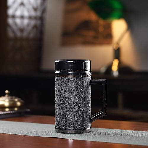 Miniatura 3 de Fine Zisha Thermos - Taza de té de 12.8 onzas, taza de té Yixing con forro de arcilla morada con infusor (taza negra)