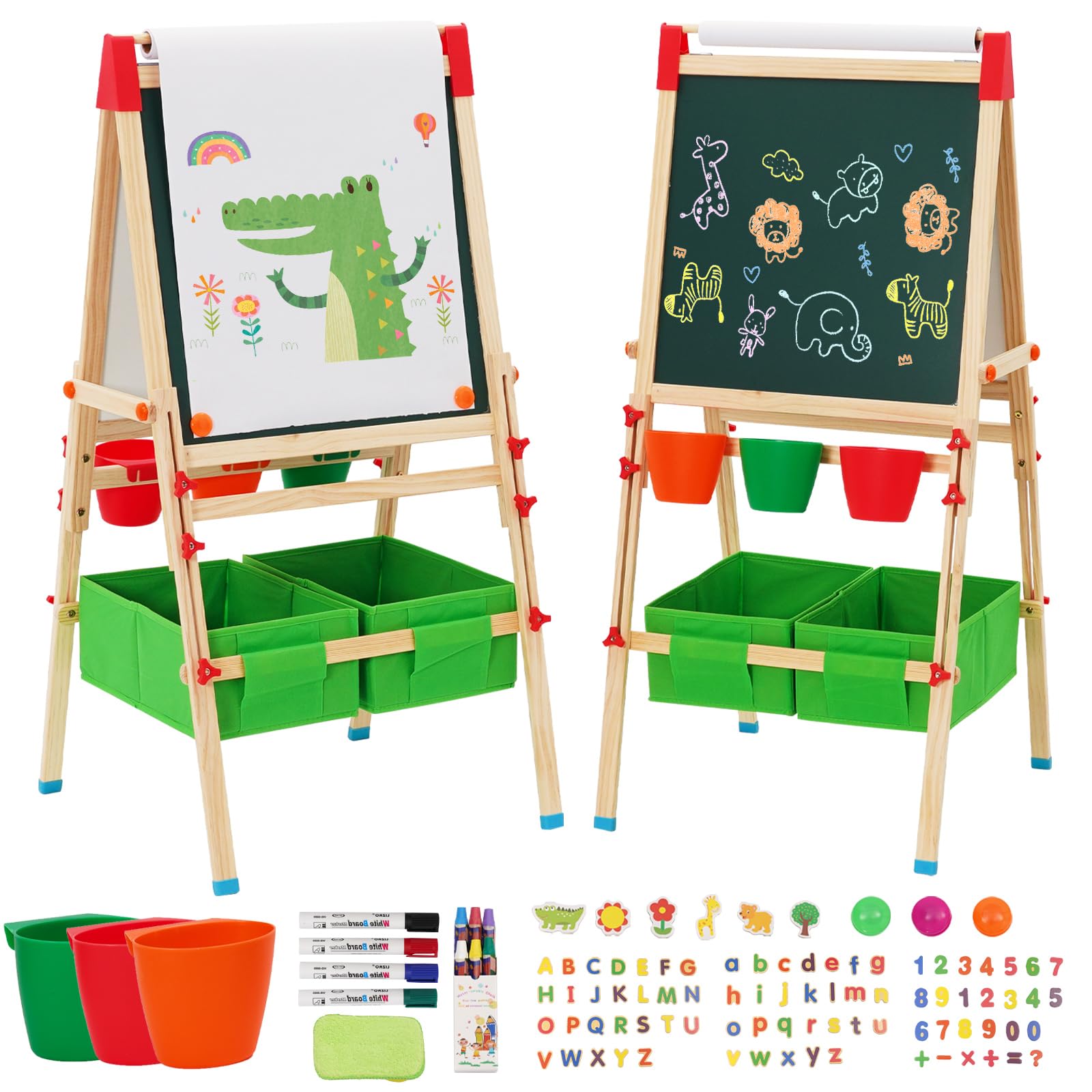 Caballete para Niños 3en1,Caballete Pintura Niños de Altura Ajustable. Pizarra para Niños con Rollo de Papel,Pinceles, Números y Letras,Bolsa de Almacenamiento.Regalos para kids Mayores de 3 Años
