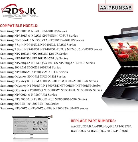 Miniatura 3 de AA-PBUN3AB AA-PBUN3QB Tablet Battery for Samsung Notebook 5 NP300E5K NP530E5M NP550XTA NP730QAA NP740U3L NP740U5L NP740U5M NP740U3M NP800G5M 500R5M