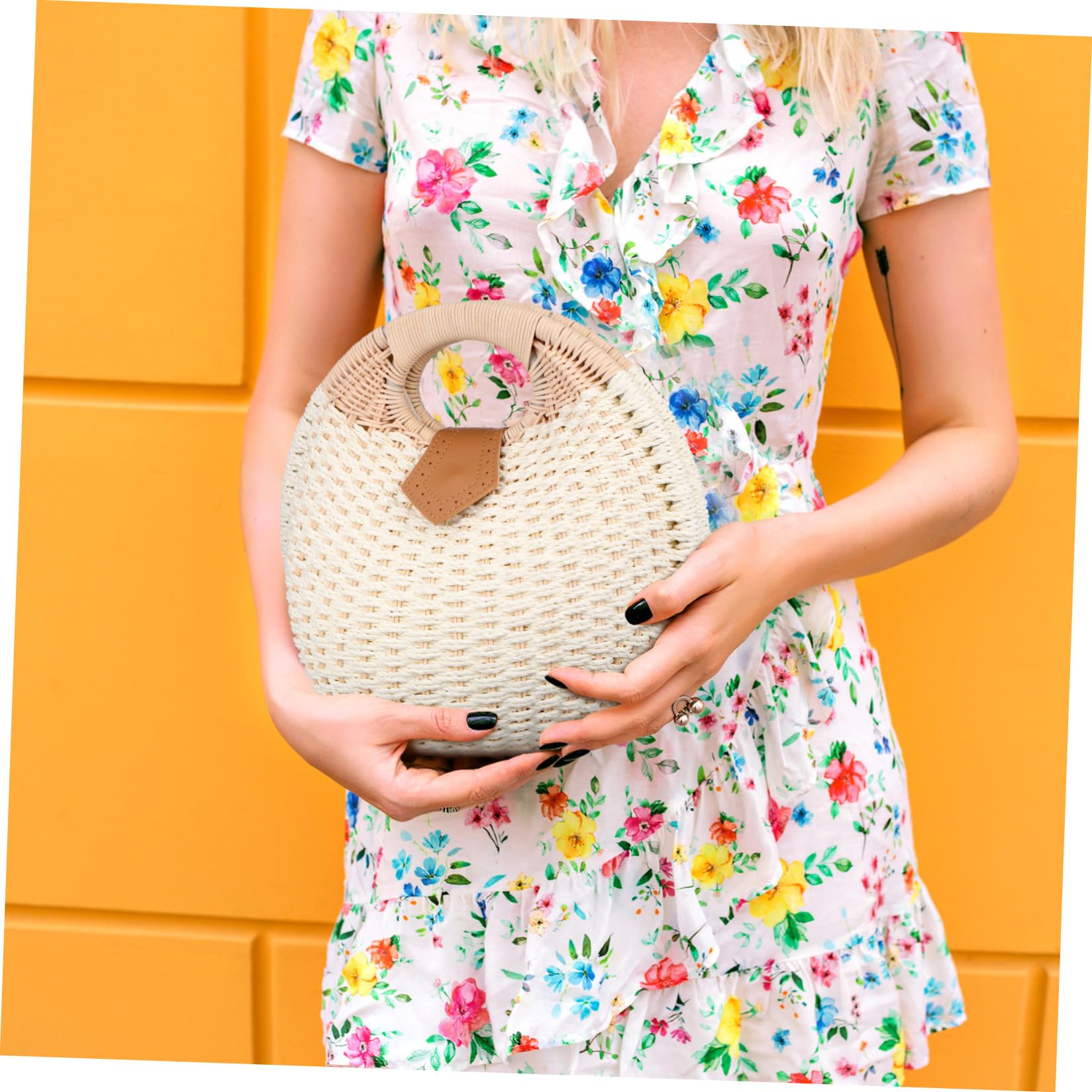 Operitacx Borsa da Donna in Paglia Intrecciata Bianca a Forma di Conchiglia Chiusura a Bottone, Elegante alla Moda, come Borsa da Viaggio per Uso Quotidiano