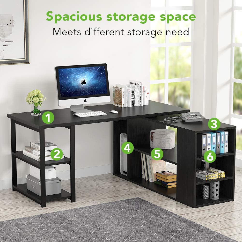 Buy LShaped Computer Desk, Tribesigns Rotating Corner Computer Desk with Bookcase and File