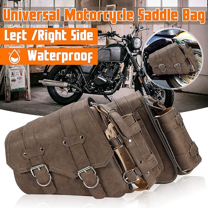 Alforja para moto Riloer marrón lado derecho miniatura 6