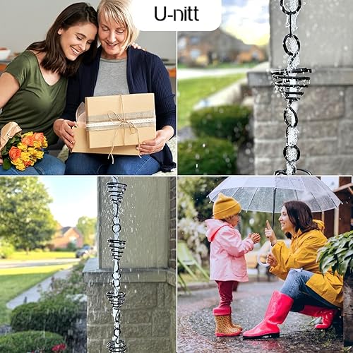 Miniatura 9 de U-nitt Cadena de lluvia colección de agua para canalones, atrapador de agua de lluvia y desviador, cadenas de 8.5 pies para jardín exterior, copas