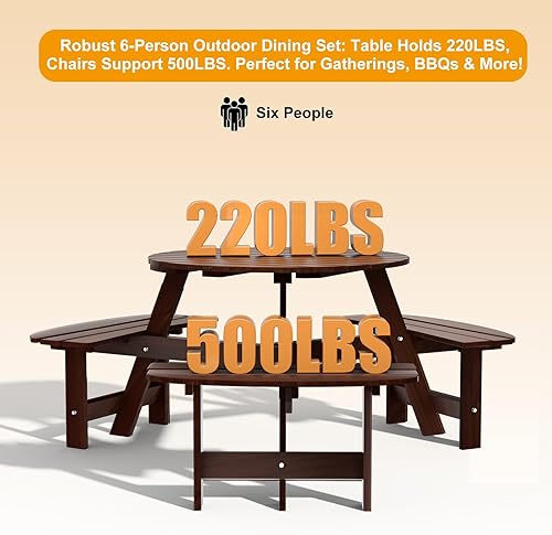 Miniatura 6 de RITSU Mesa y silla de madera para exteriores, mesa de comedor y 3 bancos integrados con agujero para sombrilla de 1.97 pulgadas para porche,