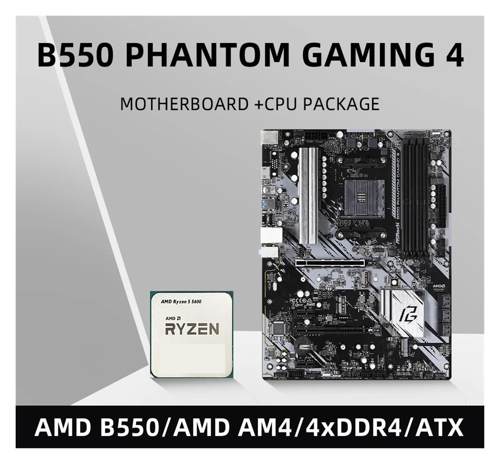 Kit de Placa Base B550 PhantomGaming 4 con procesador Ryzen 5 5600, 4 x DDR4 de 4533 MHz, M.2 NVME, HDMI, PCIe 4.0, ATX, AM4(Motherboards)
