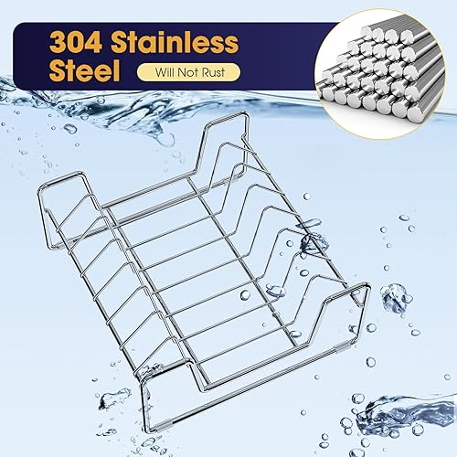 Miniatura 5 de Estante para platos de 8 ranuras, organizador de platos de acero inoxidable, estante seco para armario y cajón, soporte para platos llanos, tapa de