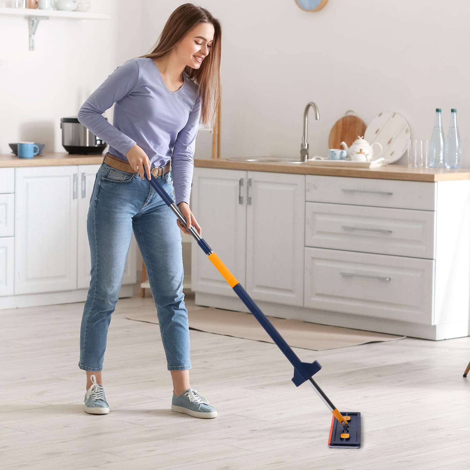TOYANDONA Trapeador Plano Grande 1 Unidad 6 Mopas de Microfibra sin Lavado Exprimidor Rotación 369° para Limpieza Profunda Hogar Fácil Uso Azul
