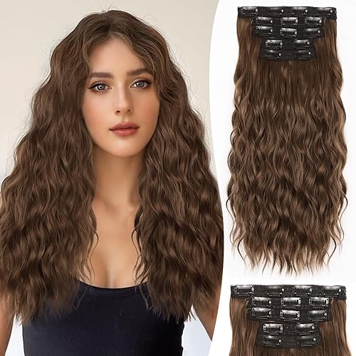 Miniatura 8 de ALXNAN Extensiones de cabello con clip, extensiones de cabello de 16 pulgadas, extensiones de cabello grueso y largo con ondas de sirena,