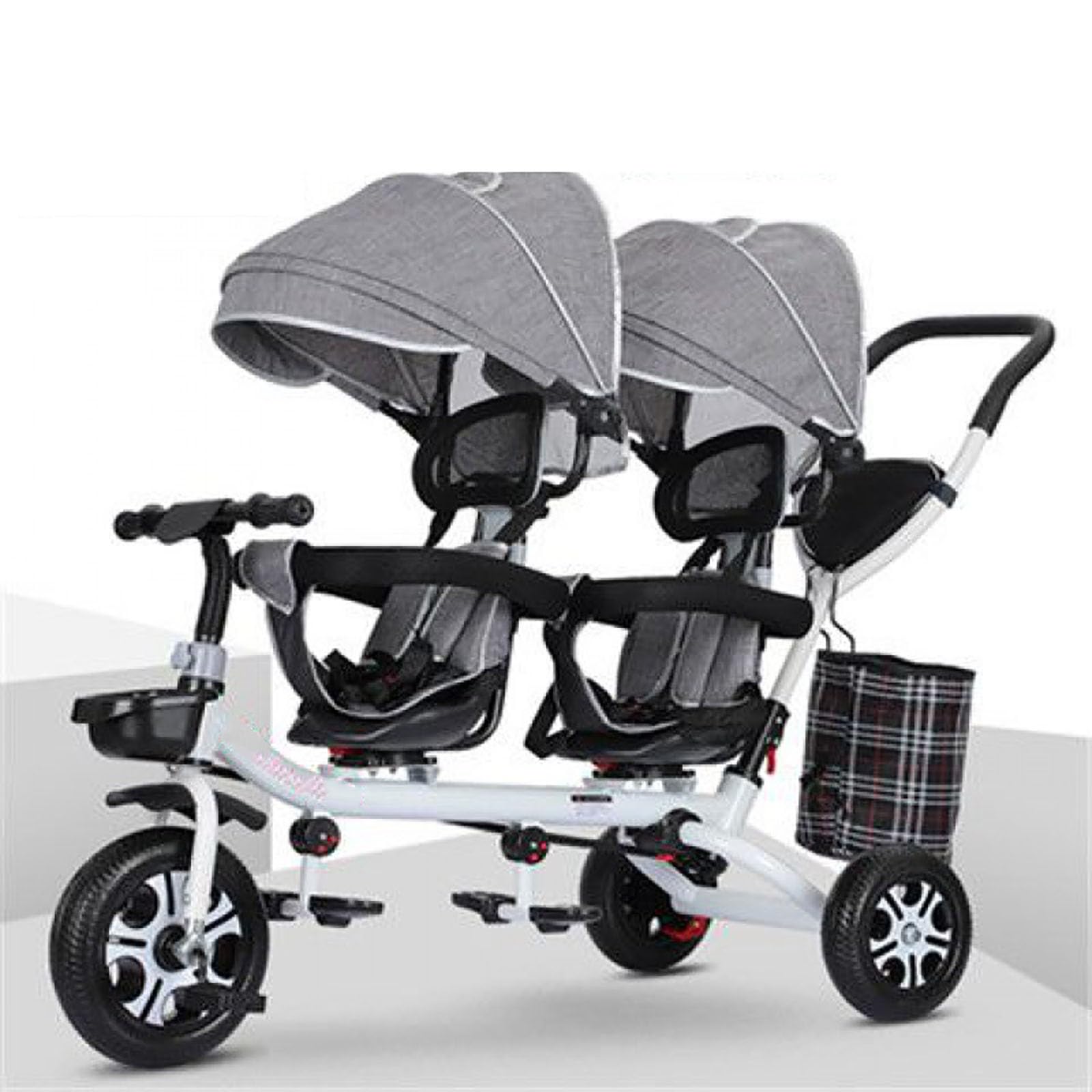 Triciclo de bebé 4 en 1para Gemelos, Cochecito Infantil,