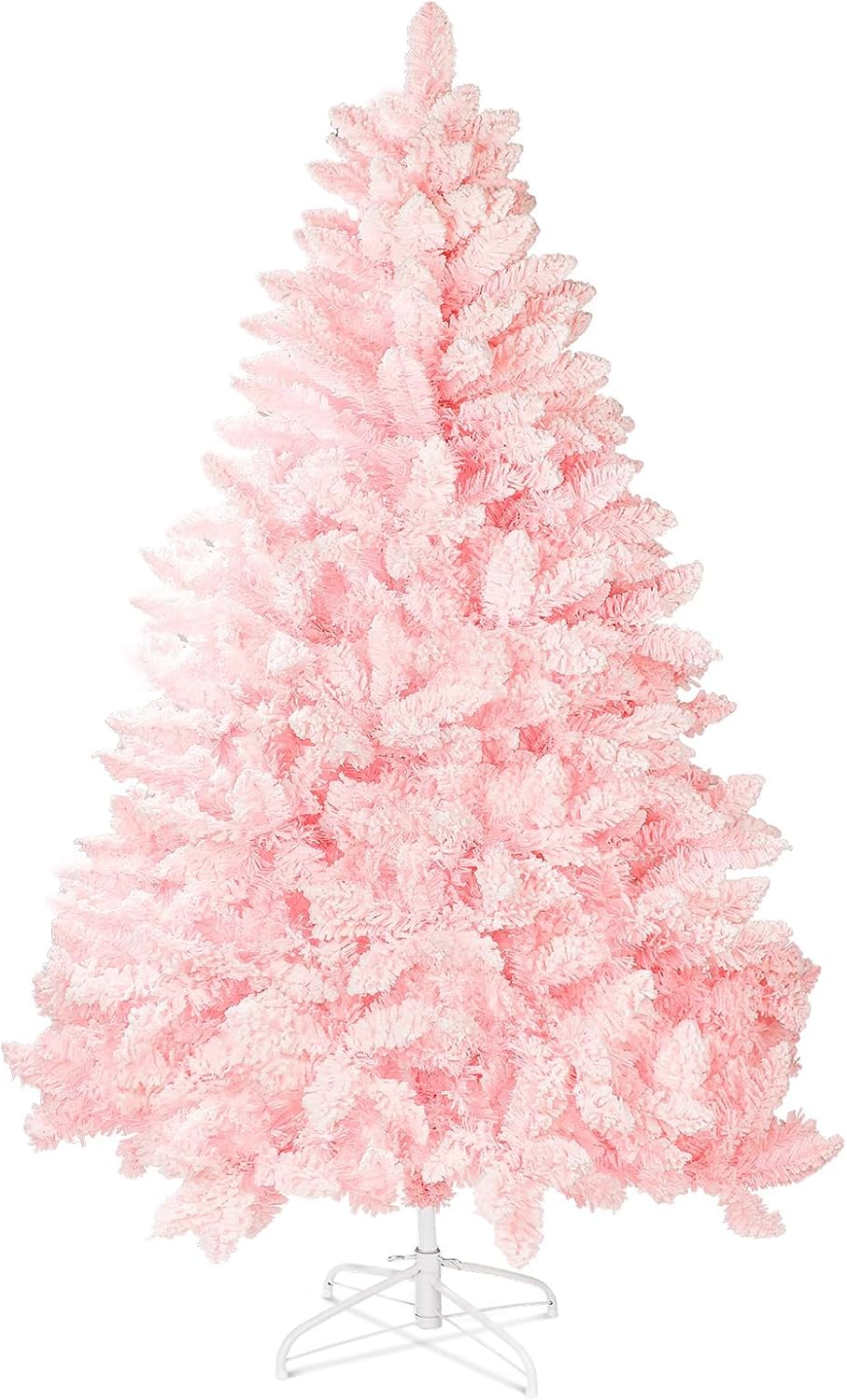 6 FT Christmas Tree Snow Flocked Artificial, Full Xmas Tree with 800 Automatically Expanding Branch Tips, Foldable Metal Stand and Hinged Branches, Holiday Decoration for Home, Party, Pink Pink-6ft