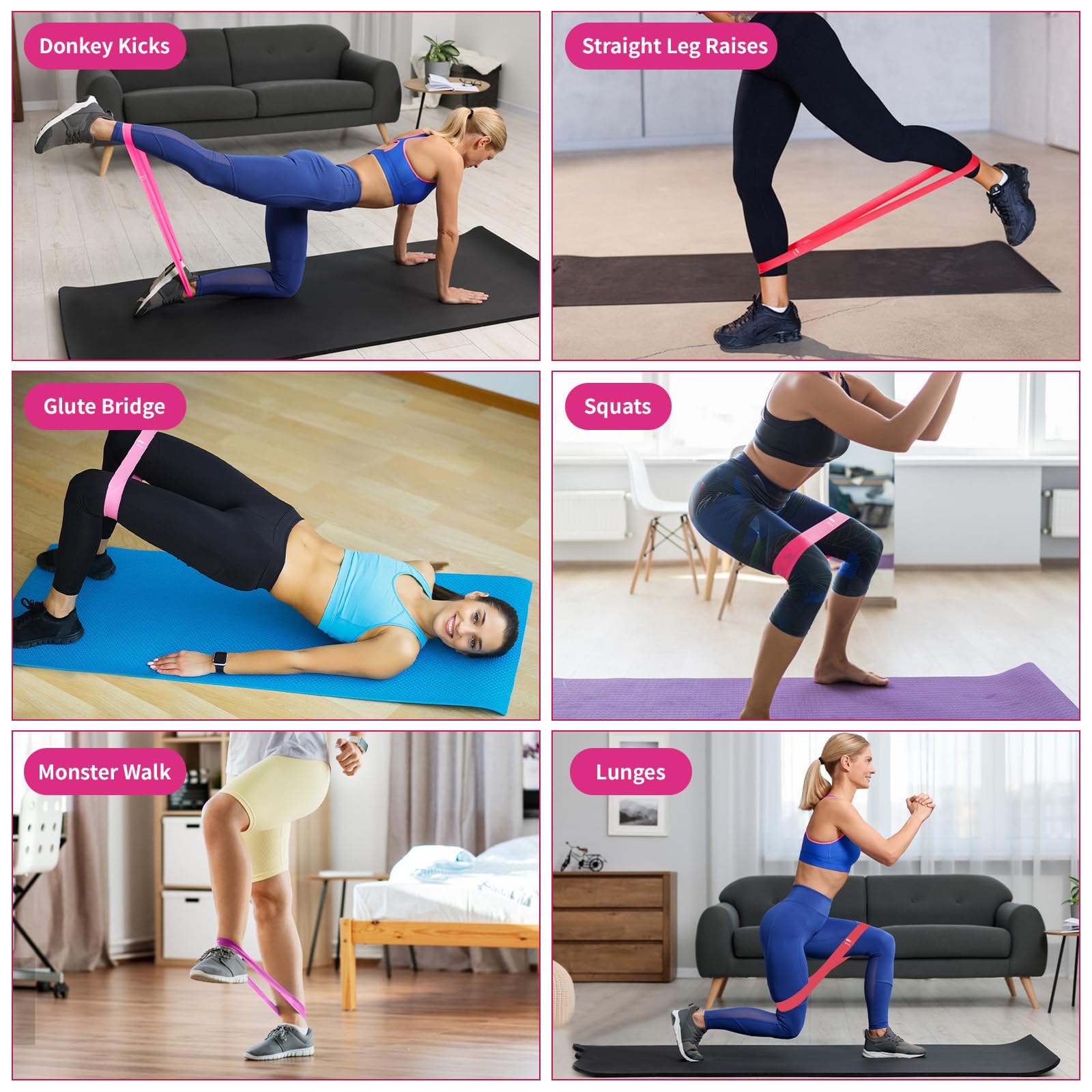 Widerstandsbänder-Set mit 5 verschiedenen Stärken, elastische Dehnbänder mit Anleitung & Tragetasche für Yoga, Pilates und Heimfitness-Training