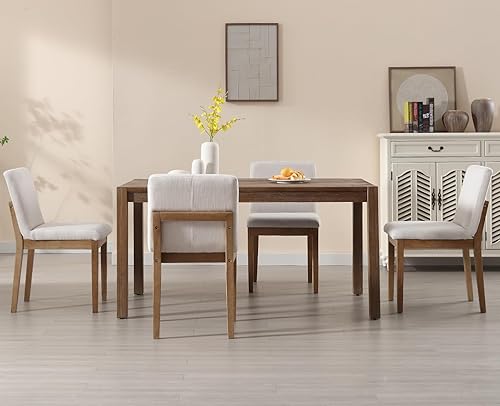 Miniatura 8 de Kmax Juego de 2 sillas de comedor, elegantes sillas de cocina rústicas de madera sin brazos, tapizadas para comedor, sala de estar, lino, carbón