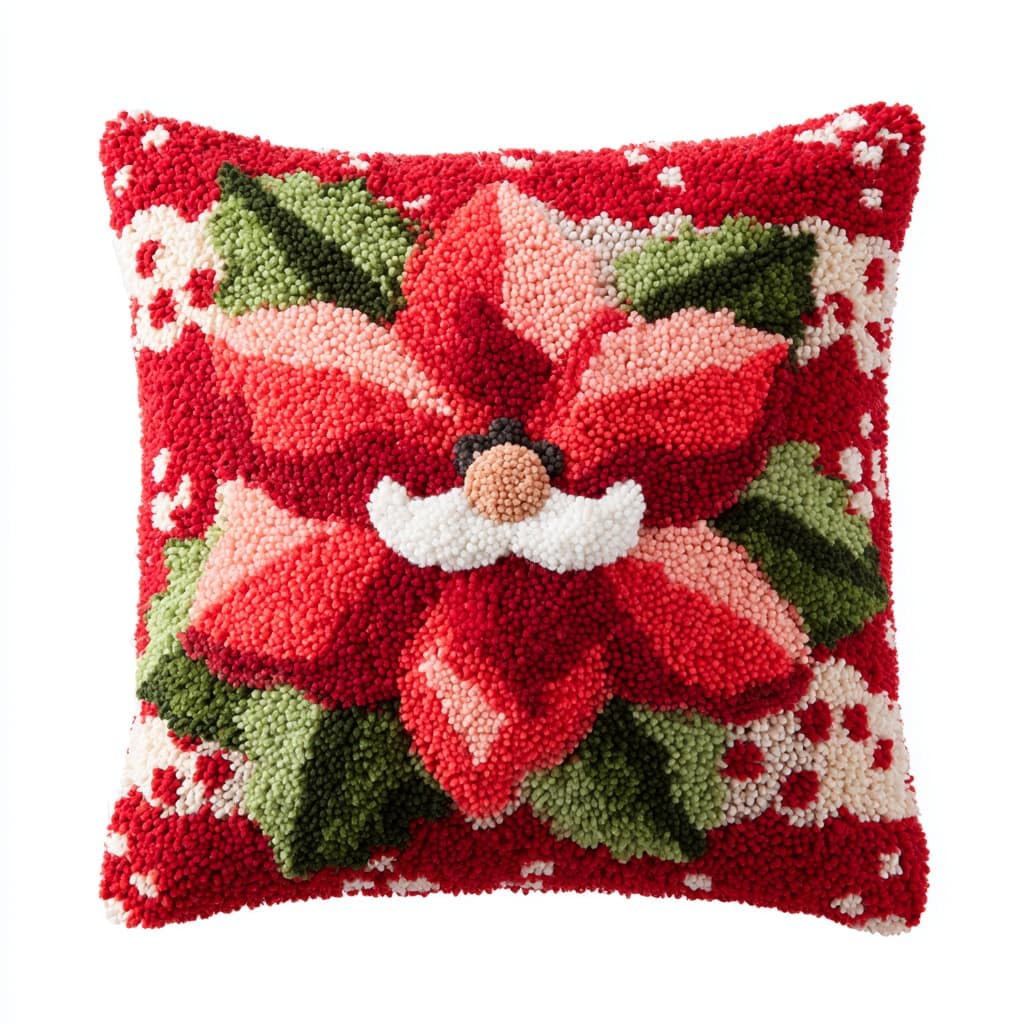 Taxpy Latch Hook Kit, Red Flowers Cushion DIY Pillow Materials Package 43cmX43cm Hooks Knitted Embroidered Carpet Pillow Embroidery Latch Hook Carpet Kit