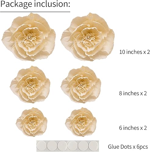 Miniatura 3 de Paquete de 3 flores de papel crepé de 10 pulgadas para pared, flores artificiales para decoración de bodas, decoración de fondo de flores, baby