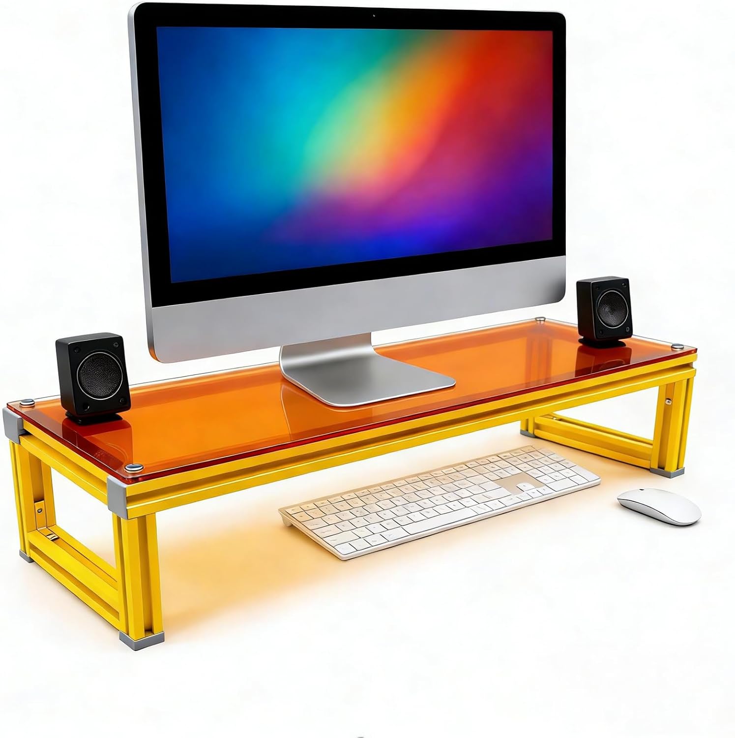 Monitor Stand Riser Acrylic & Aluminum, 23.6"×7.9"×4.1" Heavy-Duty Ergonomic Screen Stand with Under-Storage for Neck Pain Relief, Universal Riser for Laptop, PC, iMac, Home Office Workstation & Gaming
