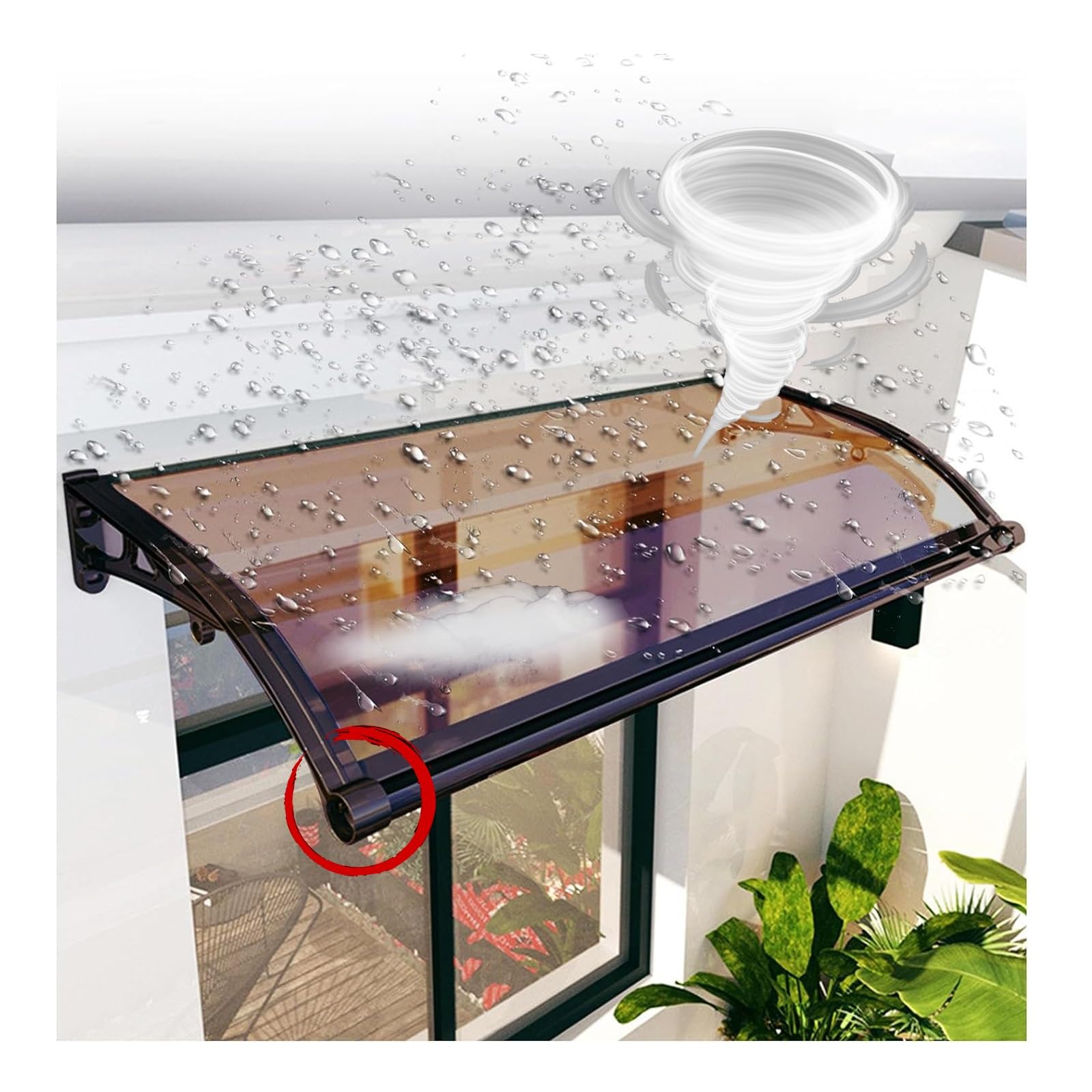 LWJSOCP Aluminum Front Door Canopy 60x60cm Outdoor Roof Aw Easy Install Sun & Rain Protection Polycarbonate Arch Cover for Entrance