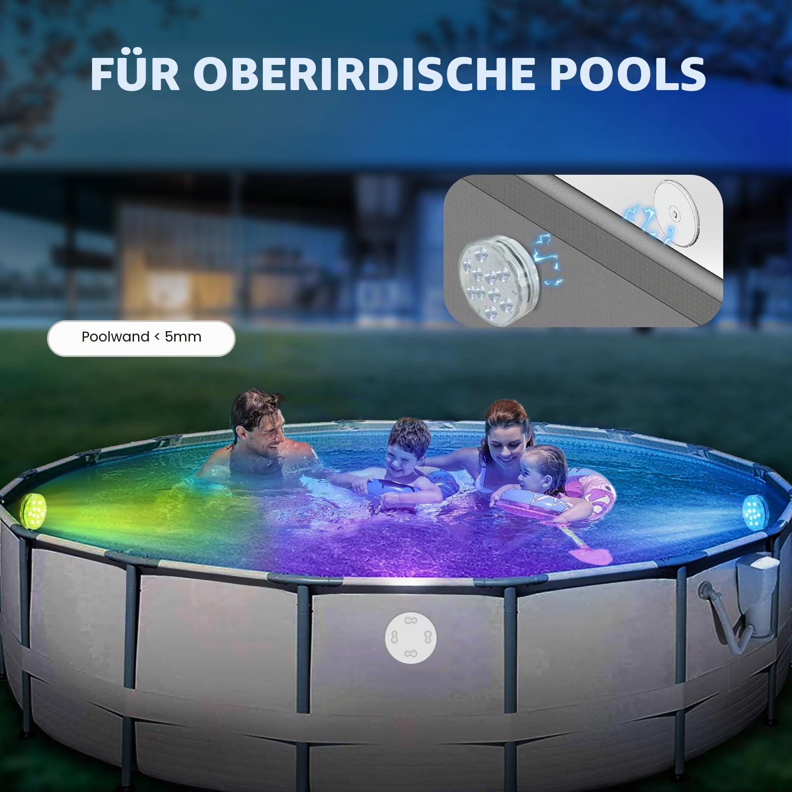 Qoolife USB Wiederaufladbares Unterwasserlicht Funksignal WRGB 3.3" Magnetische bunte LED-Tauchleuchten für Badewanne, Aquarium, Pool, Teich, Dekor, Spa, Weihnachten -2 Stück
