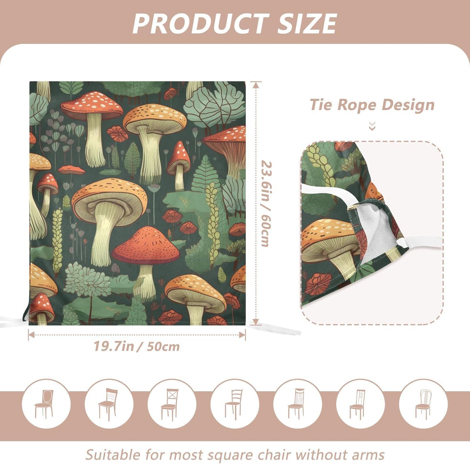 ALAZA Mushrooms Green Leaves Chair Back Cover Set of 6, Washable Reusable Removable Chair Slipcovers Decorative Chair Cover for Home Kitchen Wedding Party