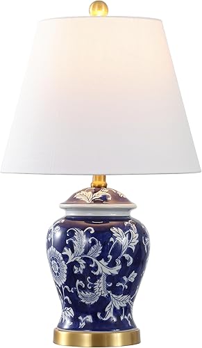 JONATHAN Y JYL3005D Penelope - Lámpara de mesa LED con tarro de jengibre de cerámica y hierro de 22 pulgadas, color azul marinoblanco para