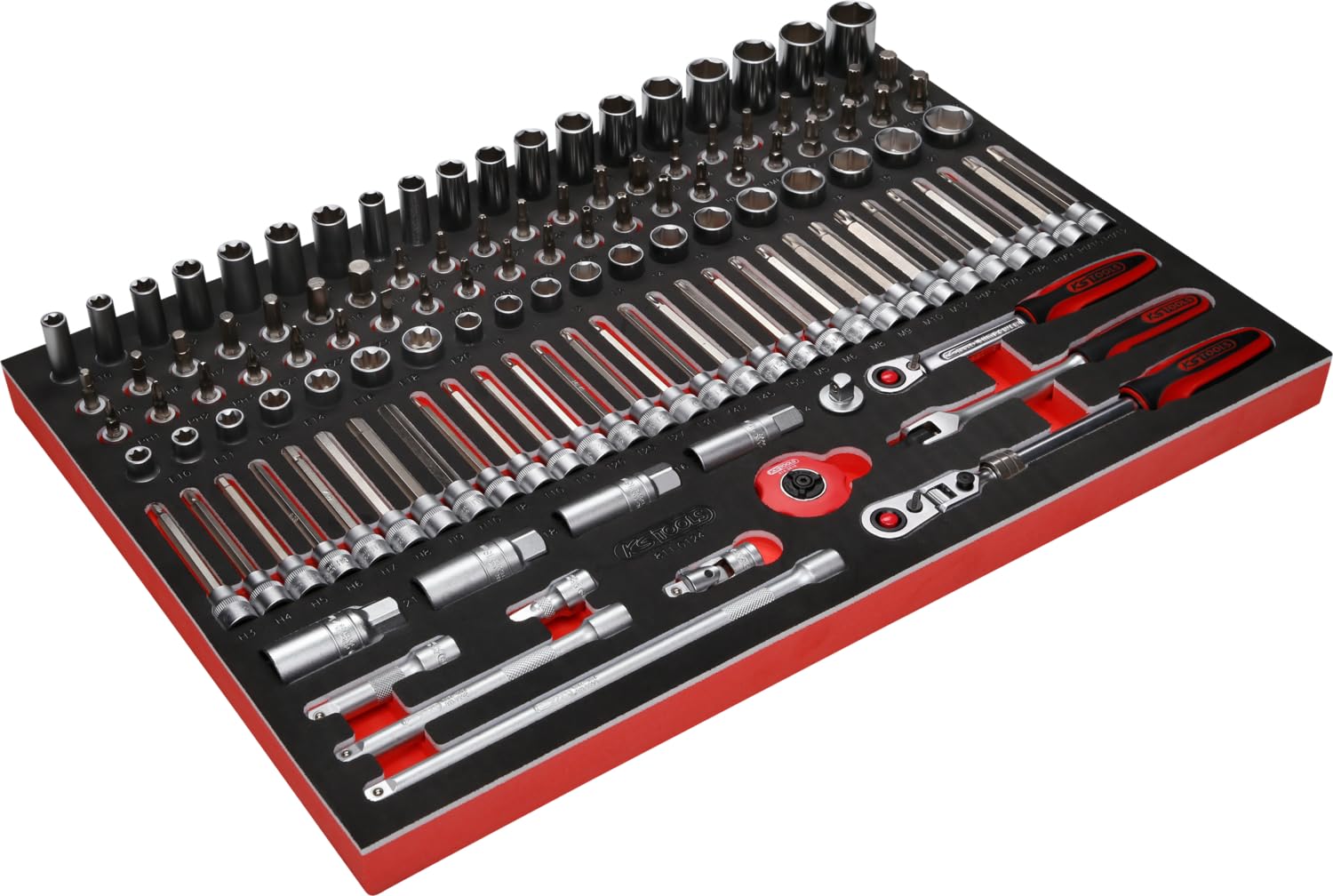 KS Tools 811.0124 Juego de llaves de vaso de 3/8'' en inserto de gomaespuma, 124 pzs