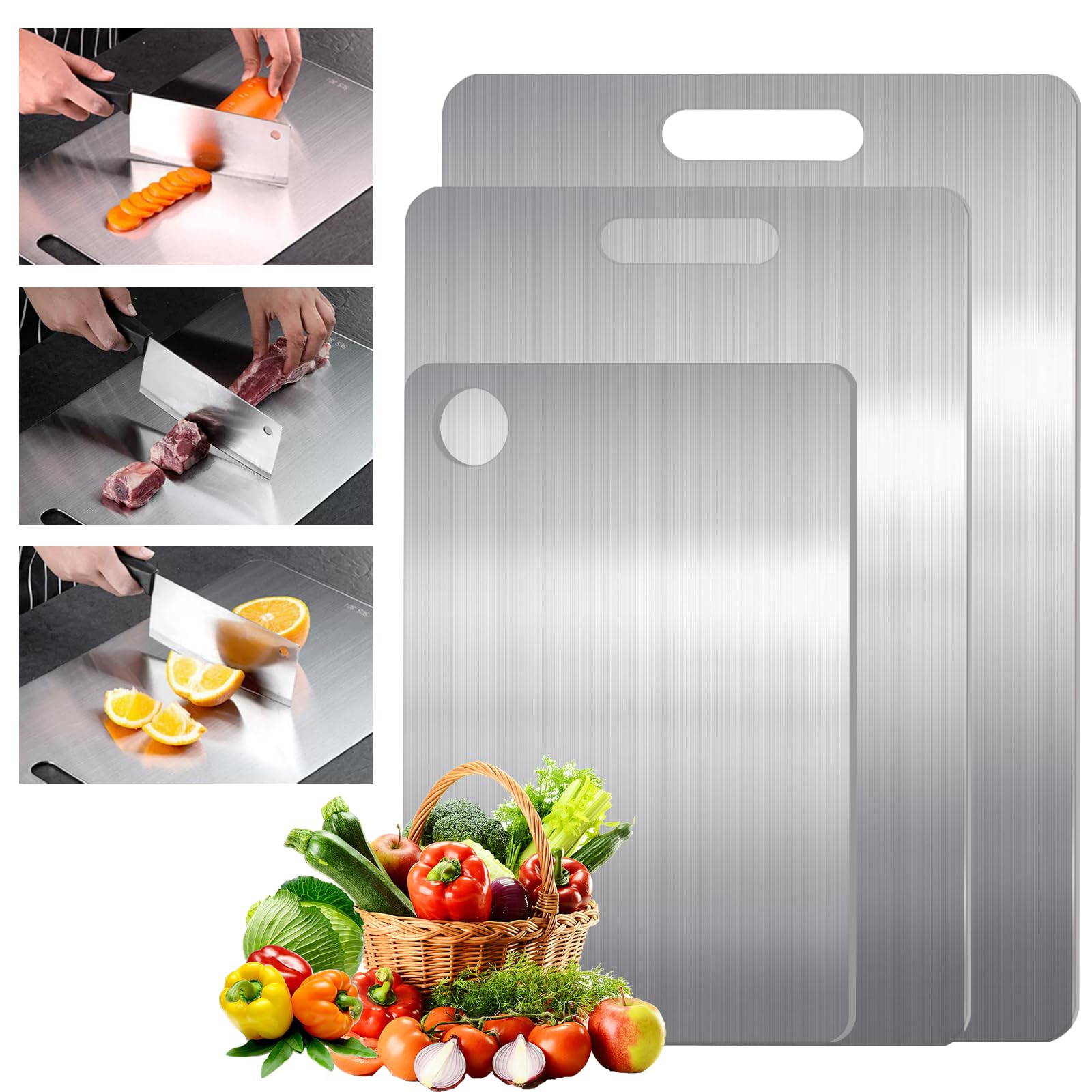2 Taglieri In Titanio Con Piedini Antiscivolo, Misure 38,5x26,5 E 31,8x24 Cm - Per Carne, Frutta E Verdura