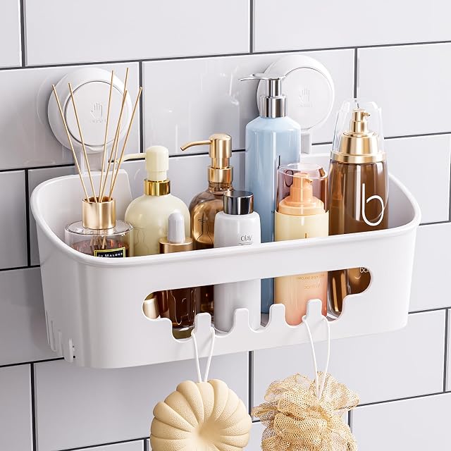TAILI Shower Caddy Suction Cup Heavy Duty Bathroom Organizer Removable Shelves for Inside Shower Shampoo Waterproof Suction Plastic