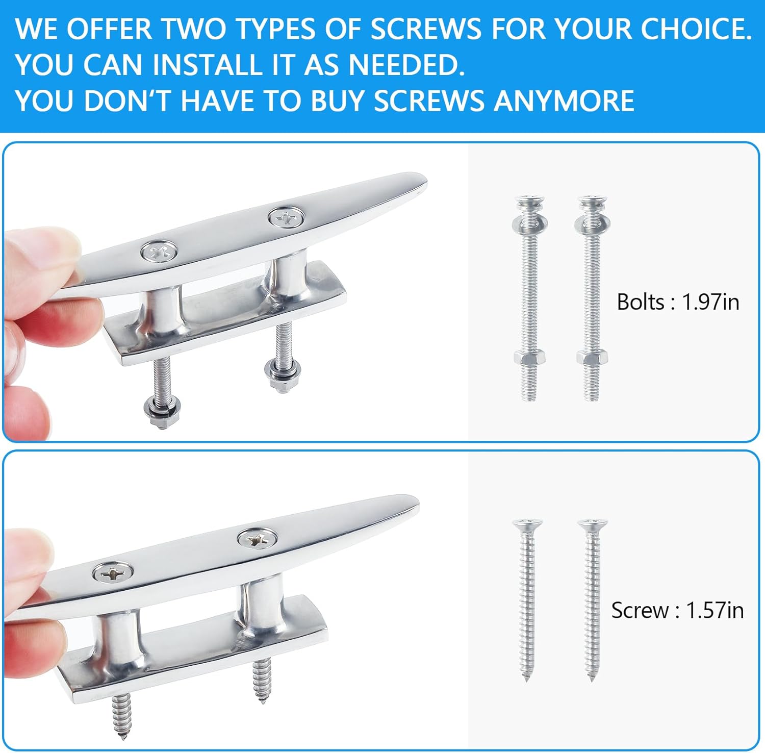 Boat Cleat Flat Top, 316 Stainless Steel Boat Dock Cleats,Rope Cleat,Dock Cleats with Screws for Marine or Nautical Decor and Dock Cleat Decorative(5 Sizes,2Color,2Pack,4Pack)