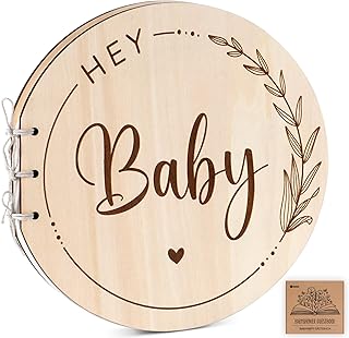 Baby Shower Guest Book Alternatives - Wooden Baby Shower Sign in Guest Book, First Baby Shower Guest Book for Boy Girl, Hey Baby Guest Advice Book Keepsake for New Parents Baby Shower Party Supplies