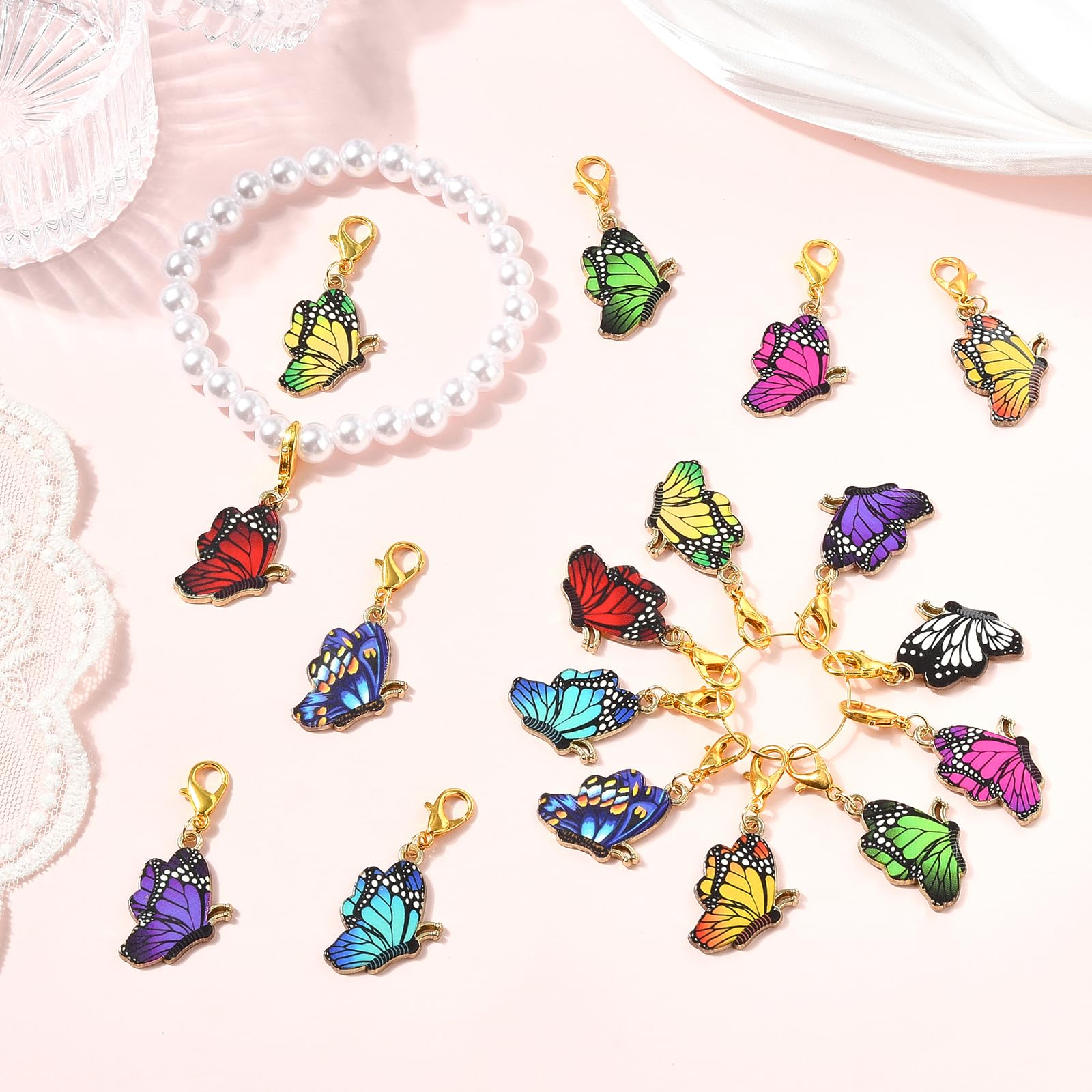 COGCHARGER 18Pcs 9Styles Butterfly Stitch Markers for Knitting Alloy Enamel Removable Crochet Knitting Markers with Lobster Clasp Charms for Sewing Weaving Accessories DIY Craft - Image 4