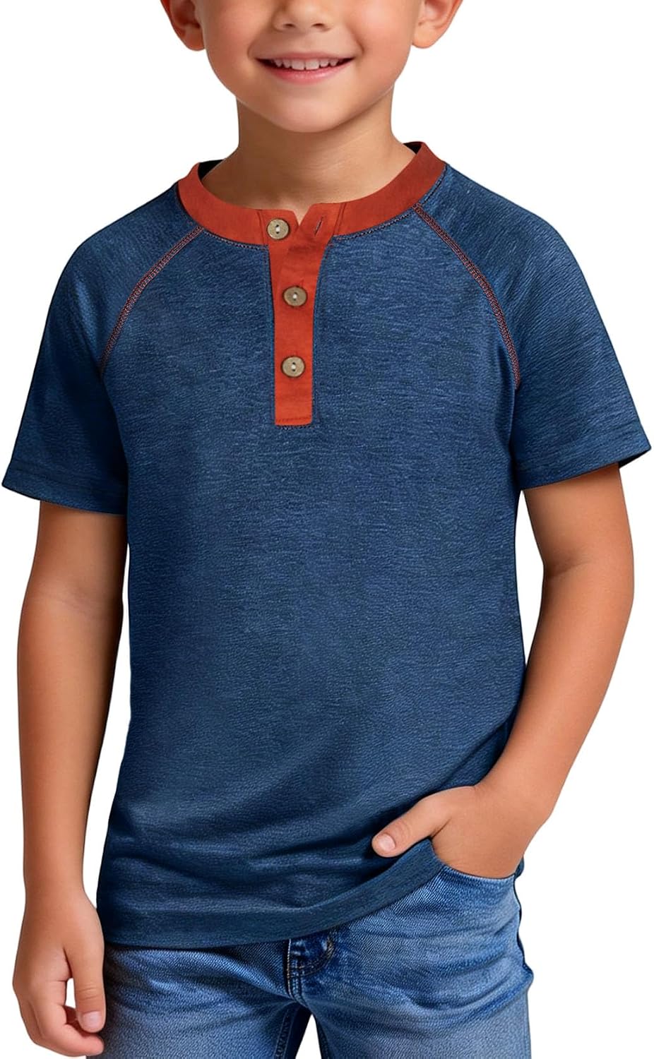 Boy's Henley Shirts Kids Short Sleeve Button T-Shirt Stylish Casual Cotton Pullover Tee 5-14 Years