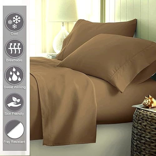 Miniatura 8 de Juego de sábanas California King de 4 piezas, sábanas de algodón de fibra larga de 400 hilos, ajuste fácil, bolsillos profundos, ultra suaves,