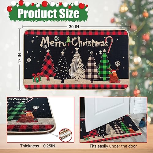 Miniatura 3 de Juego de 2 alfombras de cocina con texto en inglés Merry Christmas, bonito Papá Noel y regalo de Navidad, tapete antideslizante lavable para el