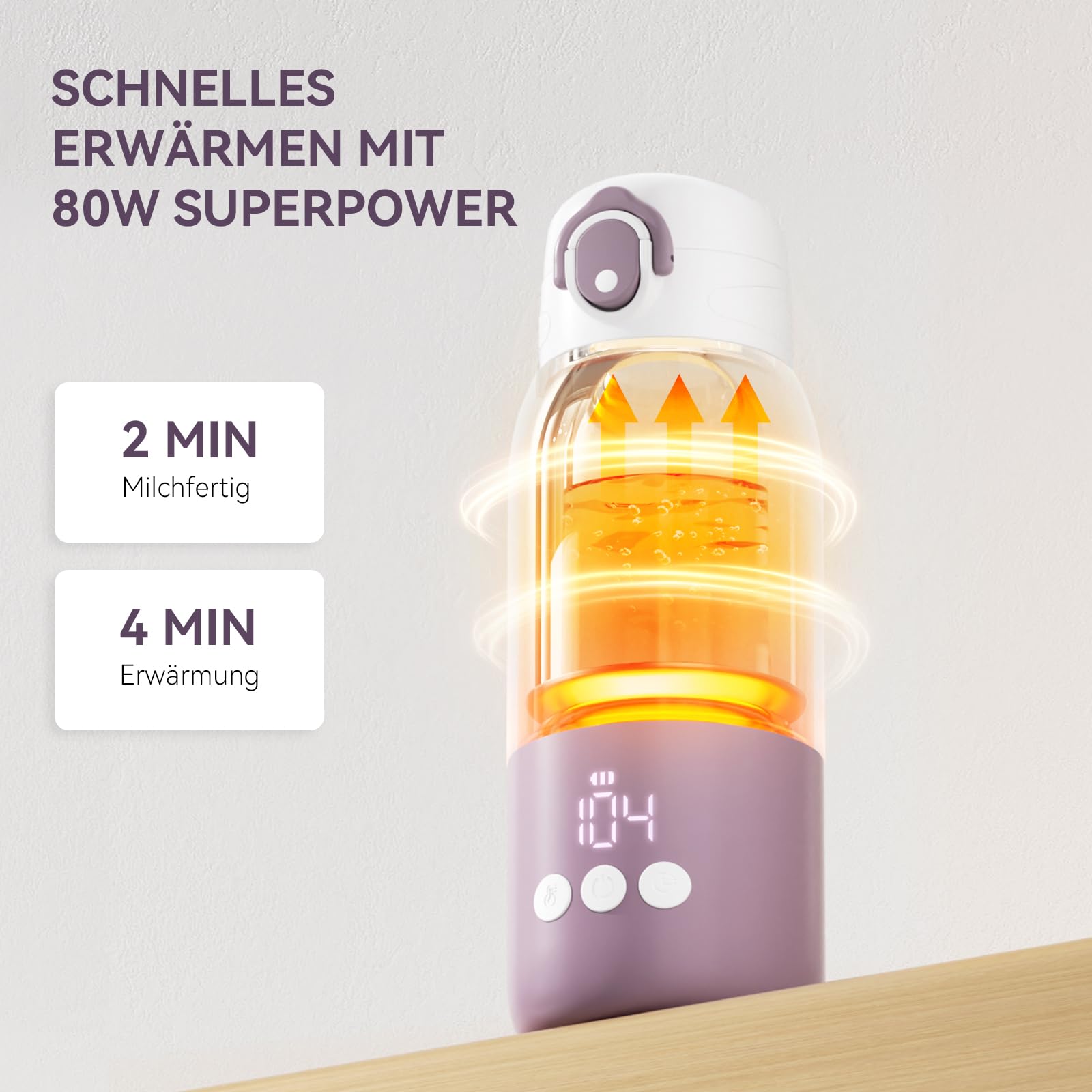 Tragbarer Flaschenwärmer unterwegs für Baby,Schnelles Aufheizen und Lange Akkulaufzeit 12000mAh, Zwei Heizmodi für Muttermilch und Wasser, 340ml Kapazität, für Auto-und Flugzeugreisen