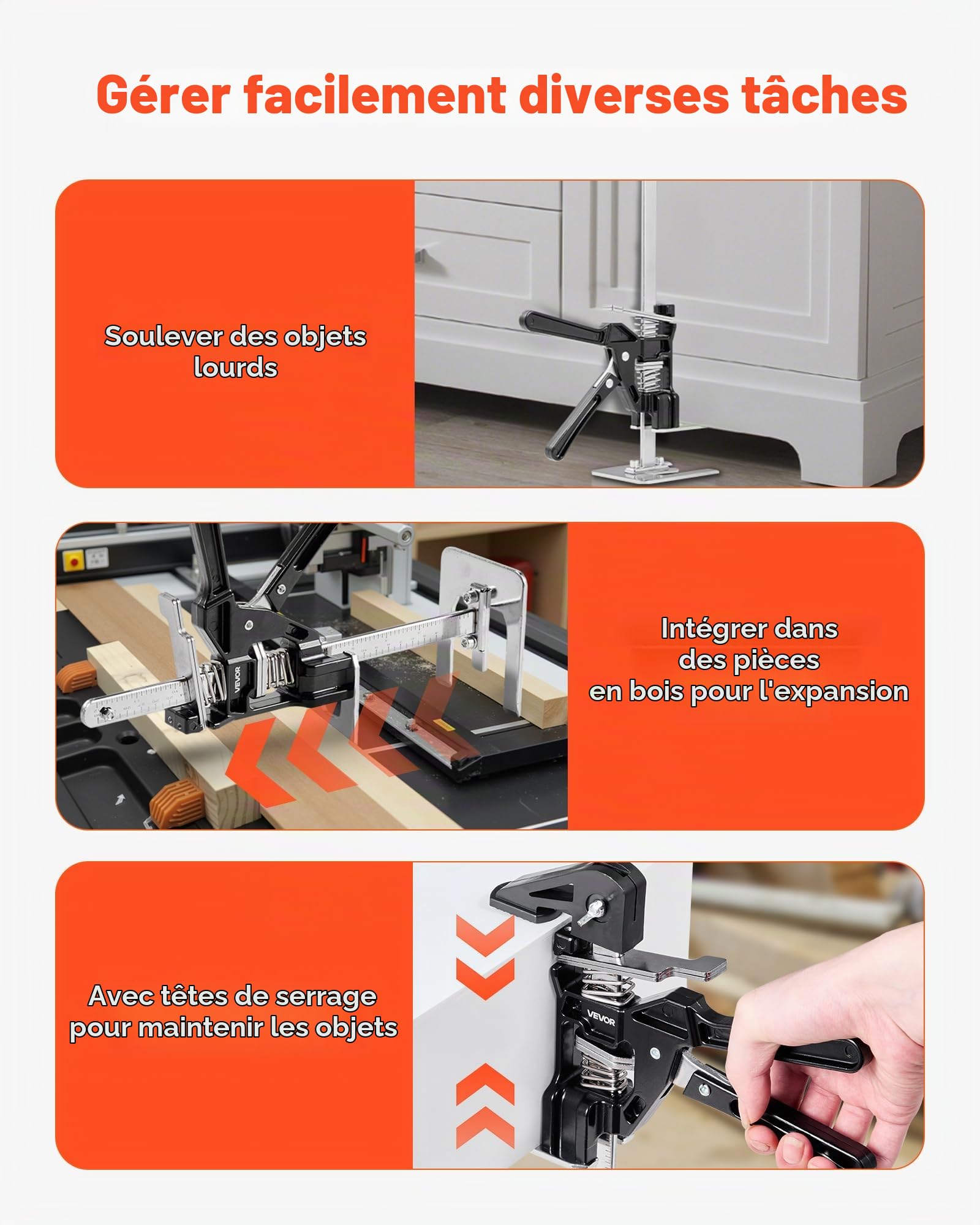 VEVOR Cric à Bras 2PCs, Lève Meubles Portes Plaques avec Capacité 100 kg, Outil de Levage Manuel en Métal, Hauteur Réglable jusqu'à 18 cm, avec Niveau Magnétique, pour Fenêtres, Installation, Noir