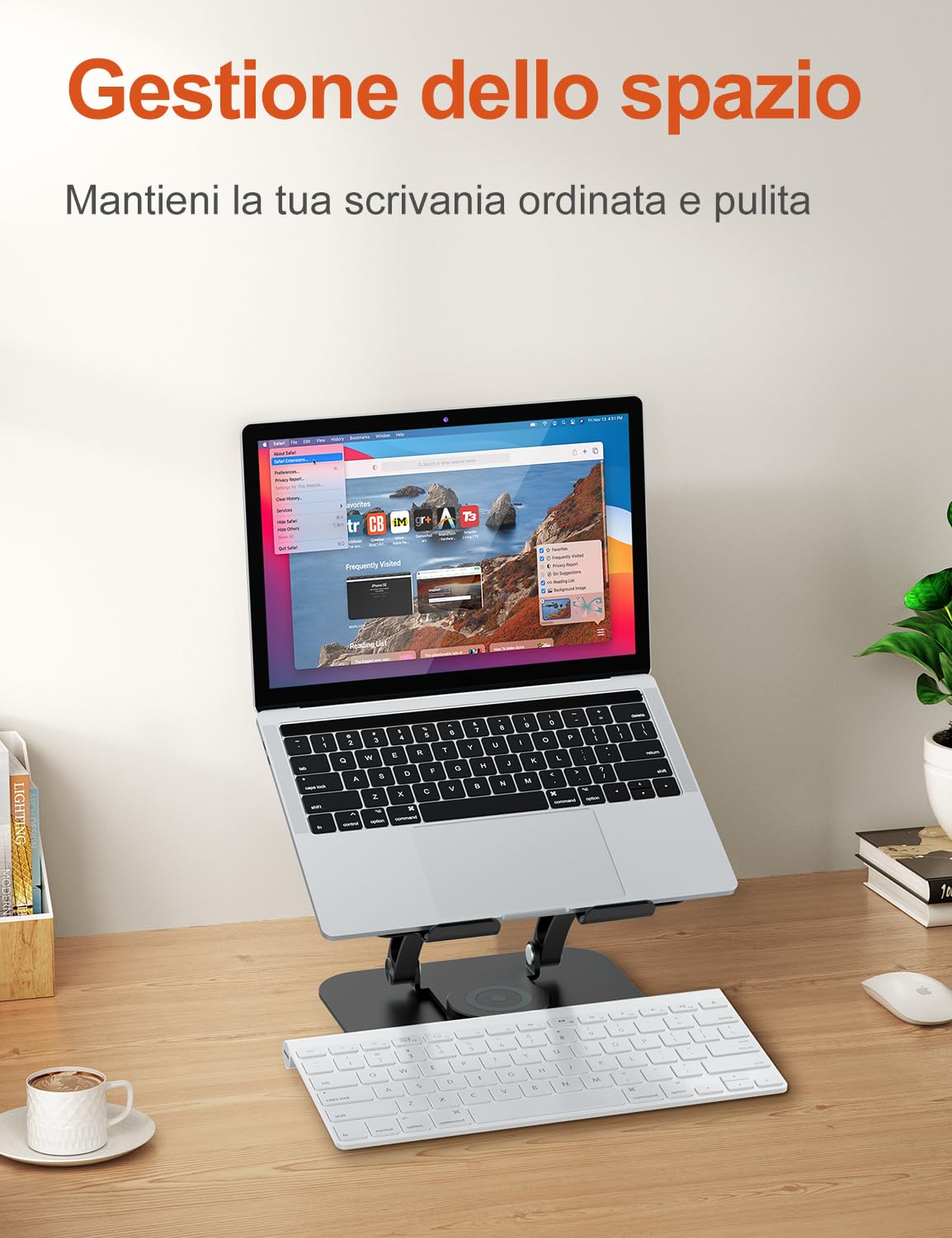 tounee Supporto Laptop Regolabile Girevole, 360° Supporto PC Portatile Brevettato Pieghevole per Lavoro Collaborativo, Laptop Stand Compatibile con MacBook Pro/Air, Notebook 10-17" -Nero