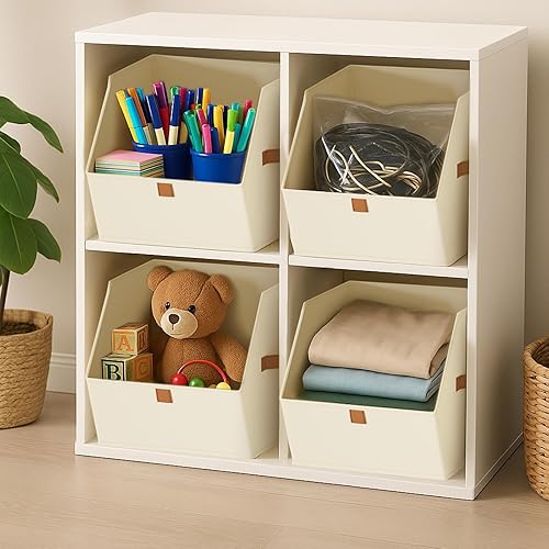 Miniatura 8 de Cestas de almacenamiento de tela para armario - Juego de 6 contenedores cuadrados con asas duales para ropa, toallas, juguetes, organizadores de