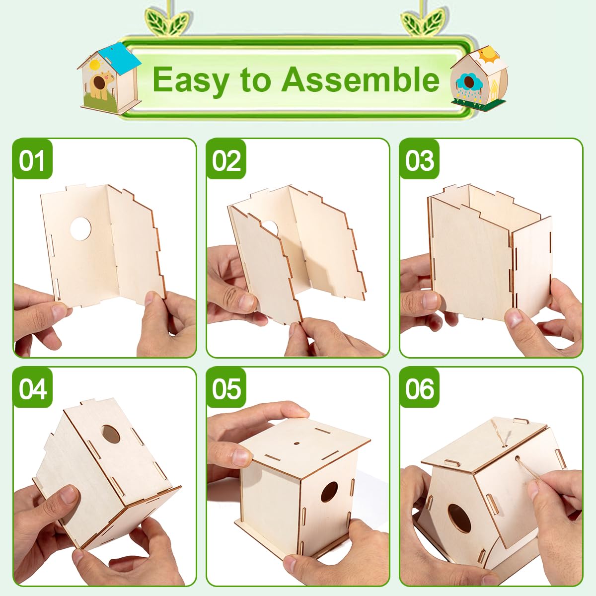 24 juegos de casa de pájaros de madera a granel para fiestas infantiles y aulas, kit de manualidades de casa de pájaros de madera sin terminar para pintar para niños a partir de 3 años,