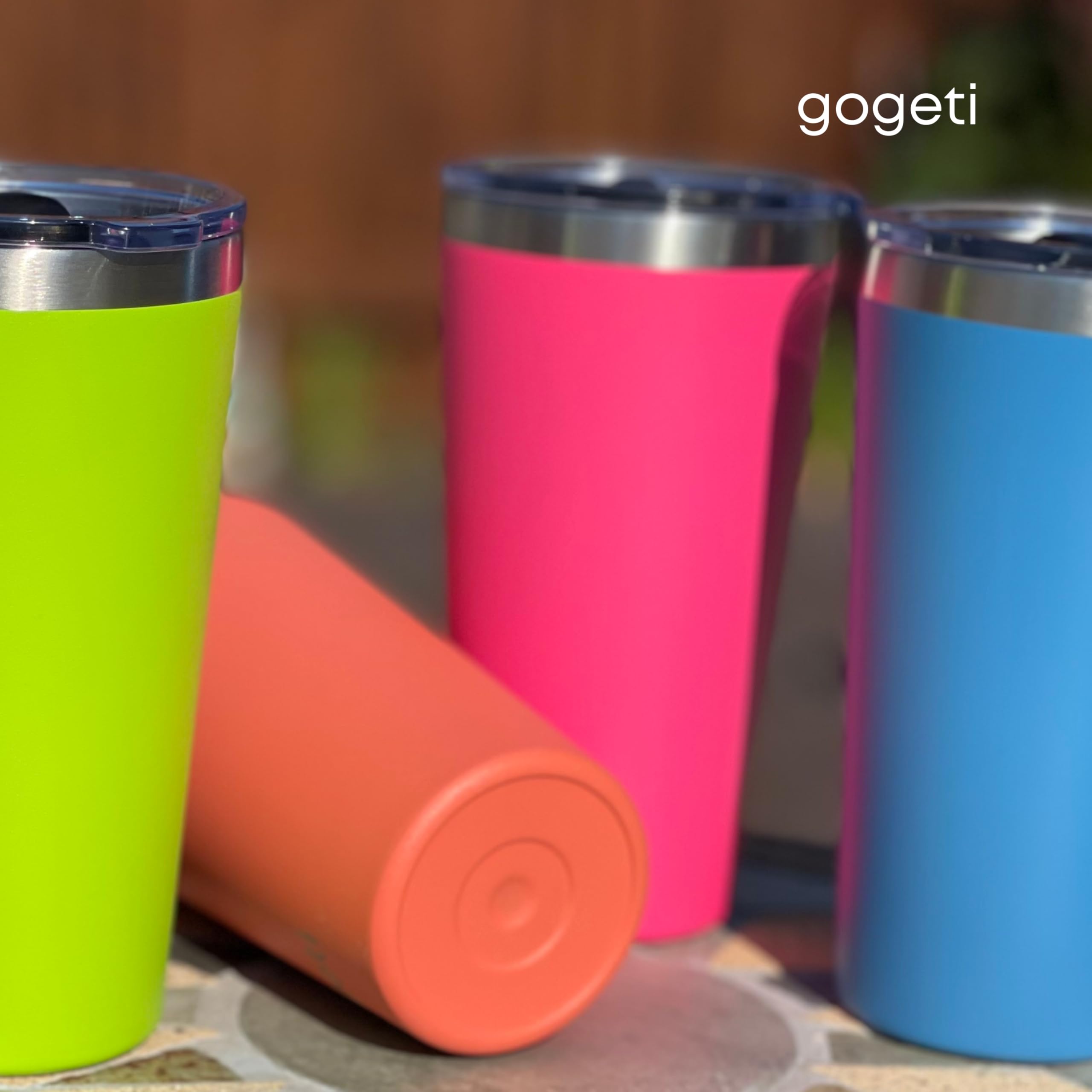 Juego de vasos aislados de acero inoxidable de 16 onzas, tazas de viaje para bebidas frías y calientes (coral, verde lima, azul océano, rosa intenso)