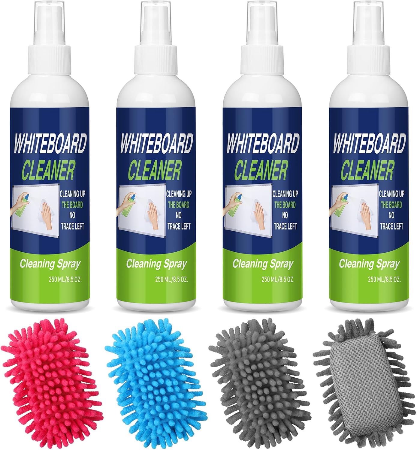 Fuyoooo 8 Pcs Whiteboard Cleaner Spray 8.5 oz Dry Erase Board Cleaner with Microfiber Shag Whiteboard Eraser Removes Stubborn Marks from Chalkboard for Classroom Home Office Teacher Supplies